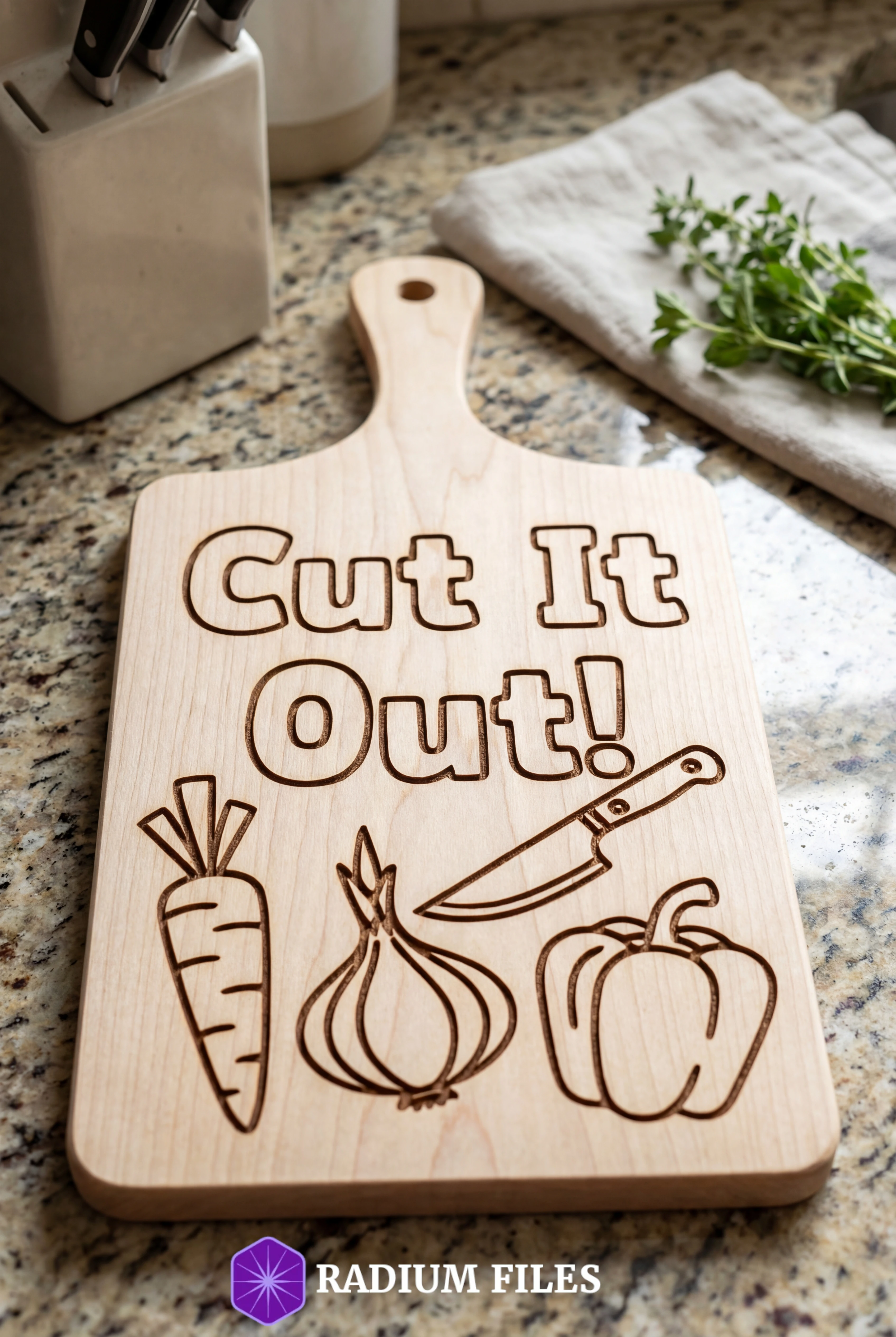 Cut It Out! Engraved Cutting Board Design(DigitalFile)-Laser Engraving,Laser Cutting-SVG,DXF,AI,PDF